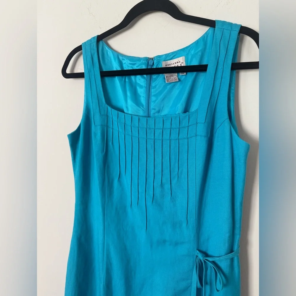 Vintage 80s 90s Adriana Papell Turquoise Fitted Linen Side Tie Gorgeous Dress - Picture 9 of 15